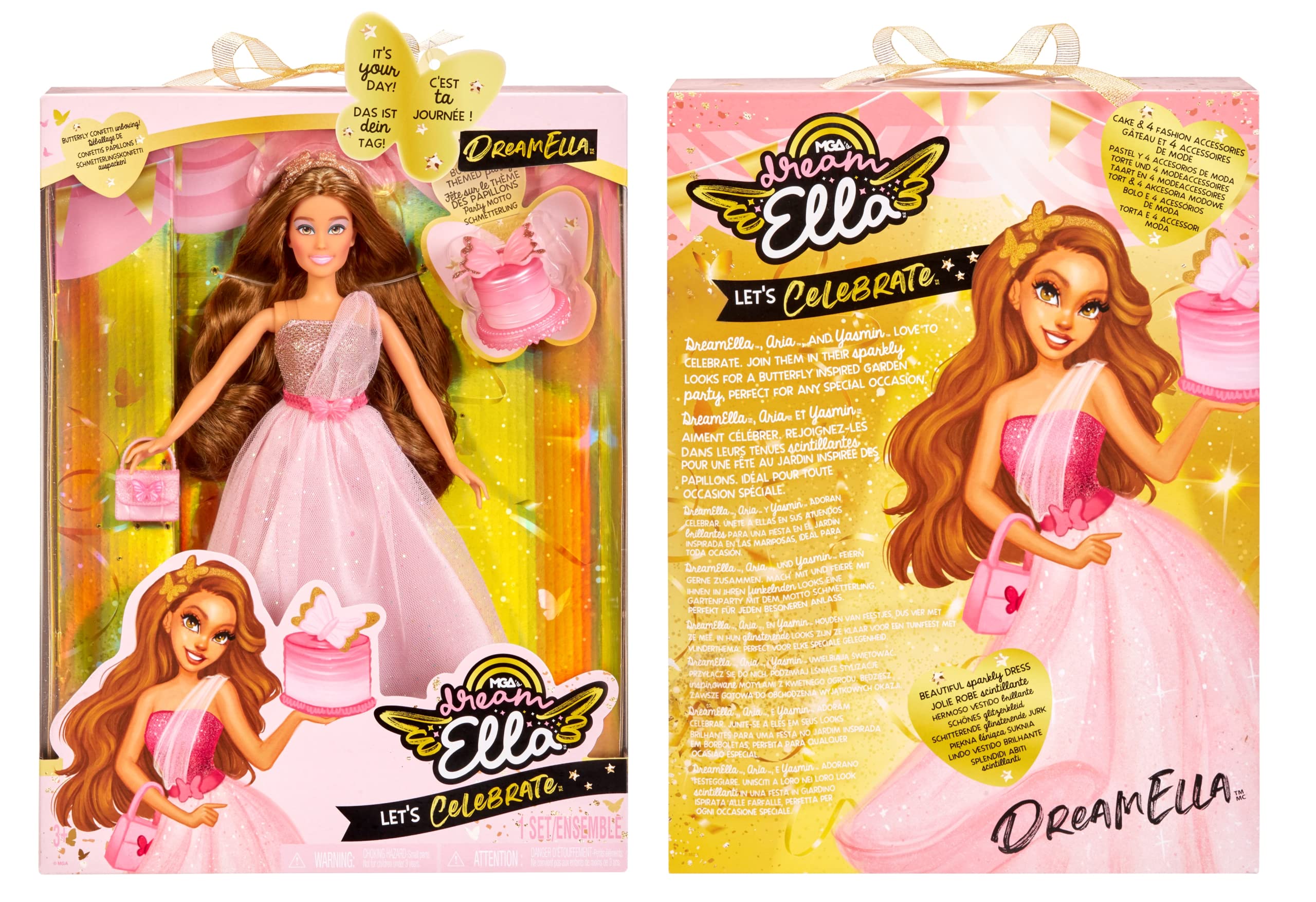 MGA Entertainment Dream Ella Let's Celebrate Doll DreamElla, Pink & Gold Glitter Butterfly Confetti Unboxing 11.5