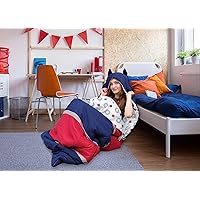 Chic Home Hayes Sleeping Bag with Cat Ear Hood Two Tone Design with Geometric Pattern Print Interior for KidsTeens & Young Adults Zipper Closure, Twin X-Long, Navy/RED