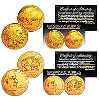 Then & Now Buffalo 5-Cent 24K Gold Plated 2-Coin Set - 1930s & 2005 Nickels BOGO
