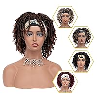 8 inch Synthetic Braided Wigs for Black Women Ombre Dreadlocks Wig Faux Locs Crochet Hair Wigs with Curly End Heat Resistant Afro Short Curly Daily Wigs (T30, 8 Inch Headband)