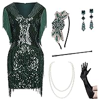 BABEYOND 1920s Flapper Dress Long Fringed Gatsby Dress Roaring 20s Sequins Beaded Dress Vintage Art Deco Dress