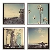 Sylvie House on Beach Framed Canvas Wall Art Set By Shawn St. Peter, Set of 4 Gray, 13x13 Coastal Landscape Art Collection