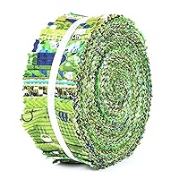 Soimoi 40Pcs Geometric & Texture Print Precut Fabrics Strips Roll Up 1.5x42inches Cotton Jelly Rolls for Quilting - Green