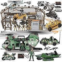 JOYIN Military Toys Set, Boys Military Toys, Including Helicopter with Realistic Light, Sound & Handle, Bruder Trucks, Boat, Motorcycle, Army Men Action Figures and Weapon Gears, Kids Gifts