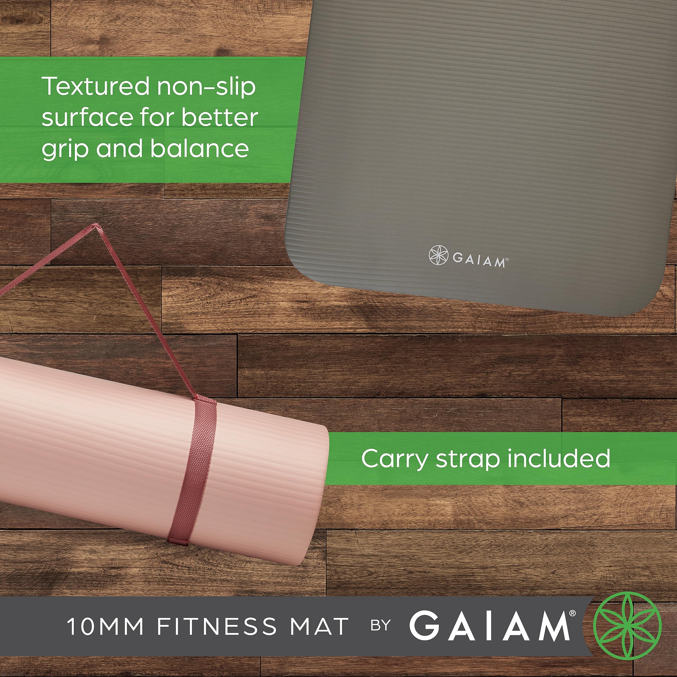 Gaiam Extra-Thick Yoga Fitness Mat and Exercise Mat with Non-Slip Texture and Easy Carry Strap