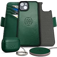 Dreem Bundle: Fibonacci Wallet-Case for iPhone 15 Plus with Om Case for AirPods Pro 2 and Empower Wireless Charger Pad [Green]