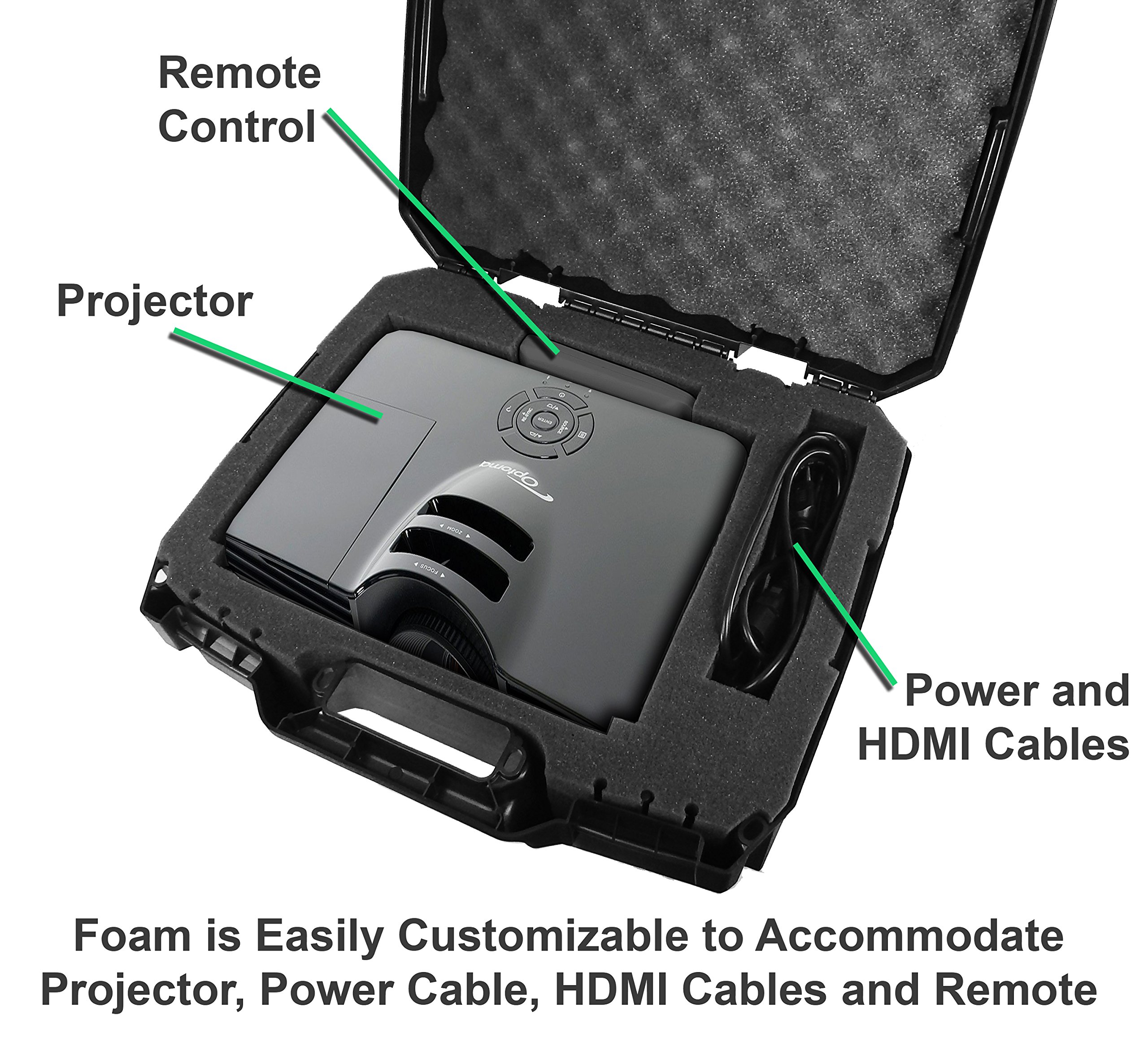 Casematix Portable Video Projector Travel Case with Customizable Foam Compatible with Optoma HD146X, HD28HDR, HD142X HD243X, HD141X, HD143X, HD28DSE, HD27, HD26 and More