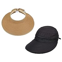 Simplicity Womens Wide Brim Rolled Up Sun Hat,Natural/Black