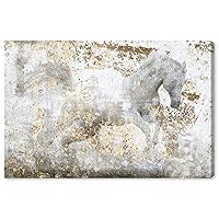 Country Farmhouse Canvas Print Painting Animal Wall Art 'Running Horse' Unframed Gallery Wrapped Canvas Rustic Home Décor 15x10 in White, Gold by Oliver Gal
