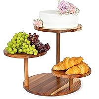 STELLARI Home Essential Three Tier Wooden Cupcake Stand for 50 Cupcakes – Wood Farmhouse Cupcake Tier Stand Tower for Dessert, Food & Home Decor -Multifunctional 3 Tier Stand with Large Round Plates