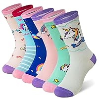 Girls Socks Cute Unicorn Pattern Novelty Fashion Soft Cotton Crew Gift Socks for Kids Toddler Girls 6 Pairs