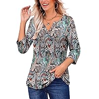 LIENRIDY Women's Plus Size Tunic Tops 3/4 Roll Sleeves Blouses V Neck Henley Shirts M-4X
