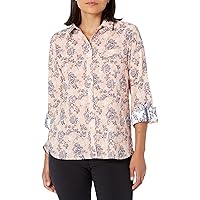 Foxcroft Women's Cole Long Sleeve with Roll Tab Sunset Floral Blouse