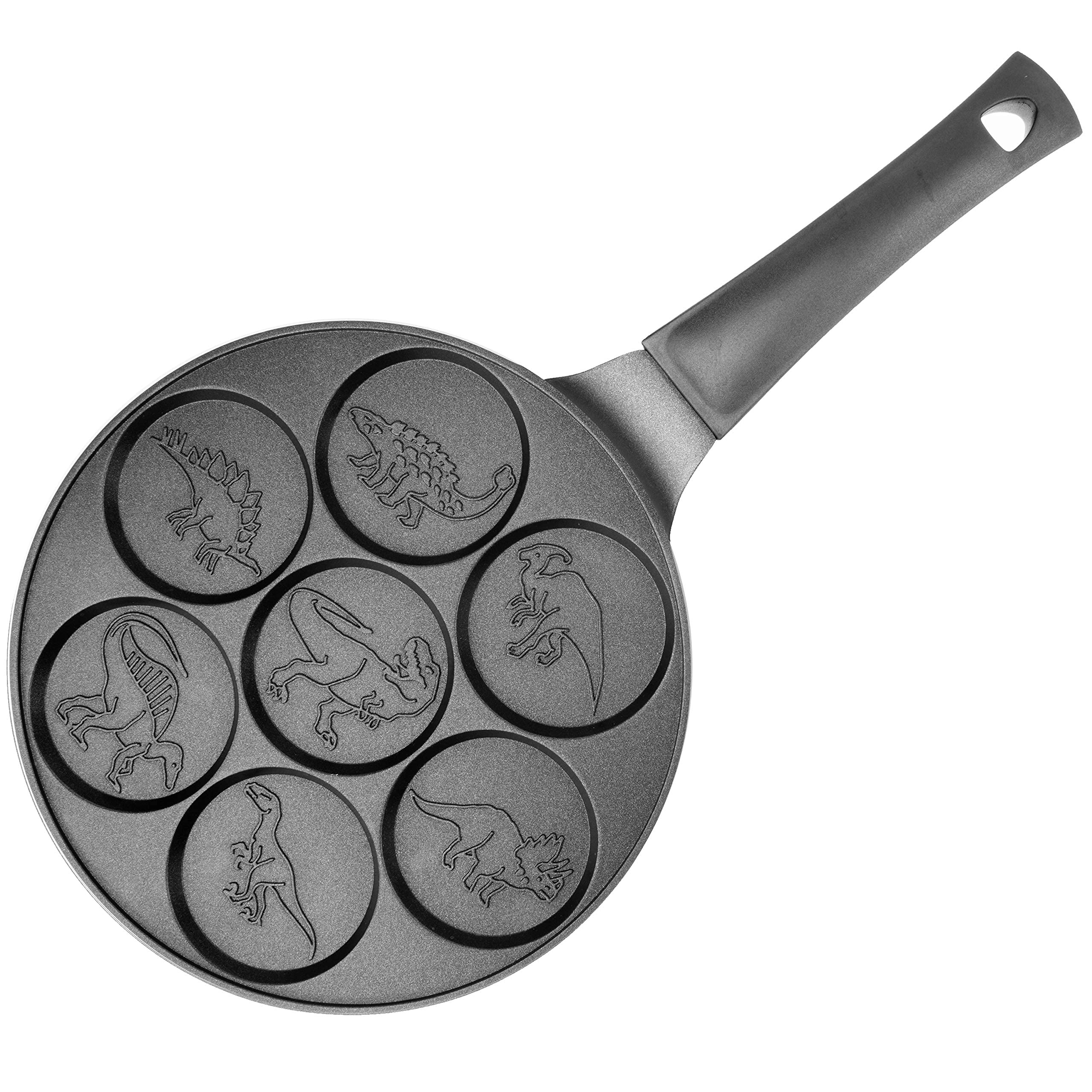 Dino Mini Pancake Pan - Make 7 Unique Flapjack Dinosaurs, Nonstick Pan Cake Maker Griddle for Jurassic Fun & Easy Cleanup, Great for Family Holiday Breakfast or Gift for Kids and Adults