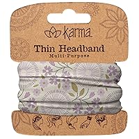 Karma Lilac Dandelion Headband for Women - Thin - Fabric Headband and Stretchy Hair Scarf - Purple/Grey