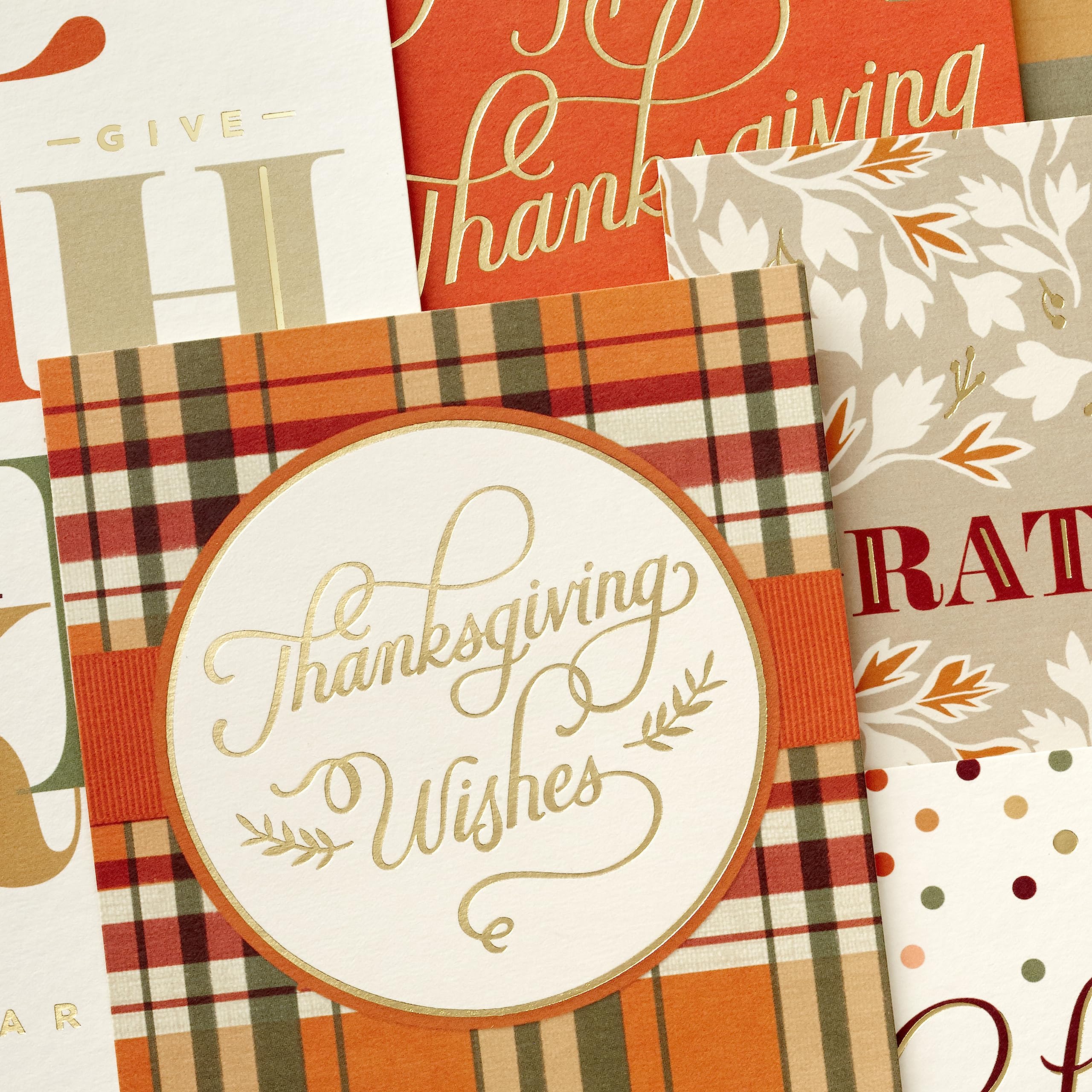 Hallmark Bulk Thanksgiving Cards Assortment (72 Cards with Envelopes) Stripes, Leaves, Plaid