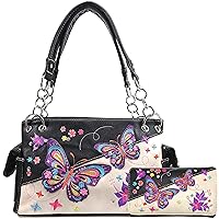 Zelris Butterfly Flower Season Embroidery Women Conceal Carry Handbag Wallet Set