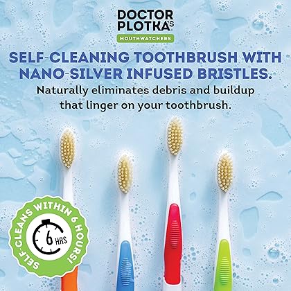 MOUTHWATCHERS - Manual Toothbrushes - Clean Teeth for Adult - 4 Count - Floss Bristle Silver - Invented by Doctor Plotka's - Variety