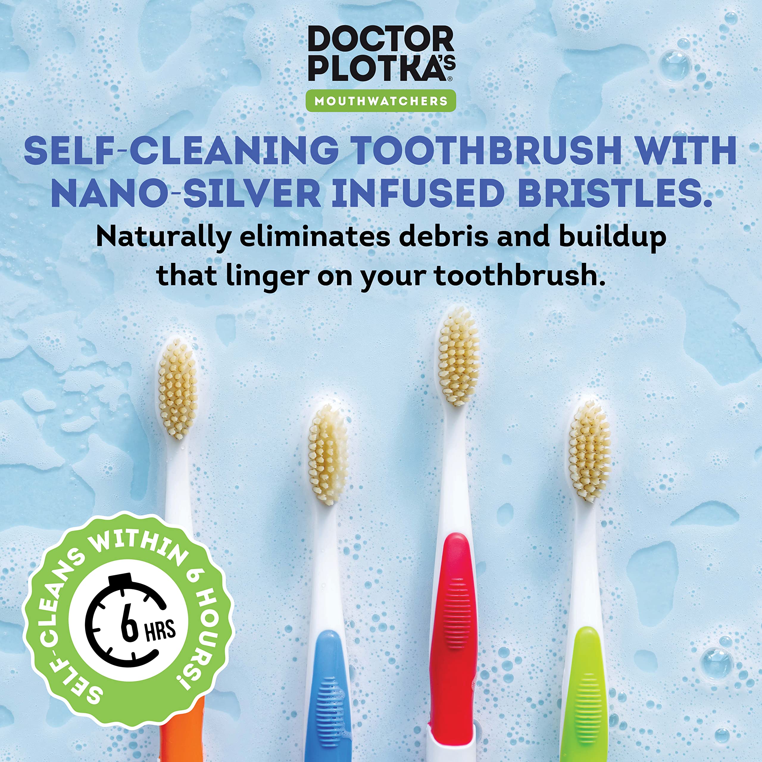 MOUTHWATCHERS - Manual Toothbrushes - Clean Teeth for Adult - 4 Count - Floss Bristle Silver - Invented by Doctor Plotka's - Variety