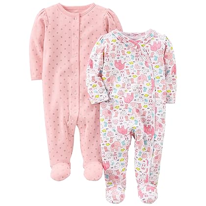 Simple Joys by Carter's Baby Girls' 2-Pack Cotton Snap Footed Sleep and Play