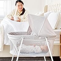 Regalo Baby Basics Infant Bassinet with Canopy, Award Winning Brand, Quick fold and Easy Setup, Removable Pad, See-Through Mesh, Bed-Side Bassinet, Gray
