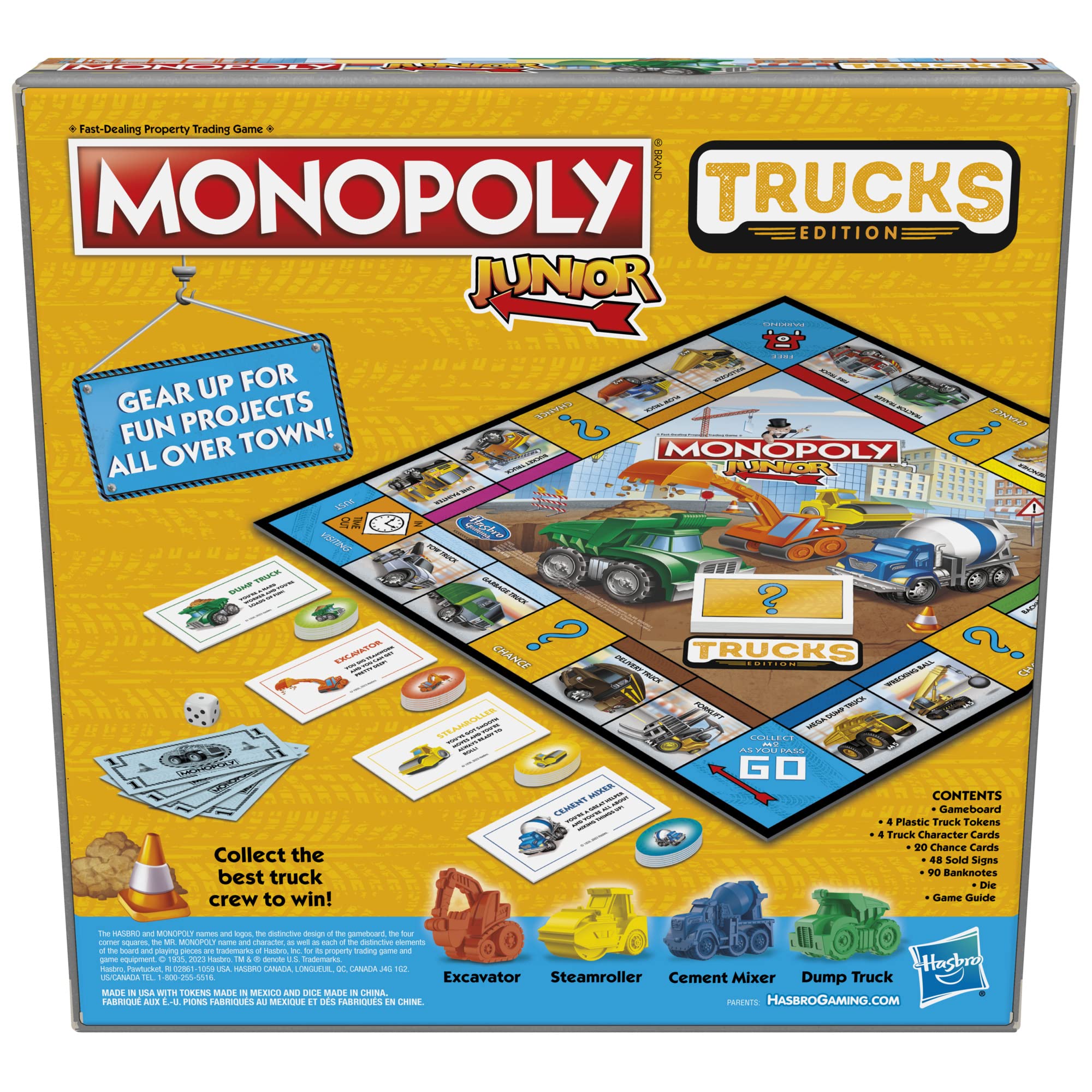 Hasbro Gaming Monopoly Junior: Trucks Edition Board Game, Monopoly Game for Kids Ages 5+, Kids Board Games for 2-4 Players, Kids Games, Kids Gifts (Amazon Exclusive)