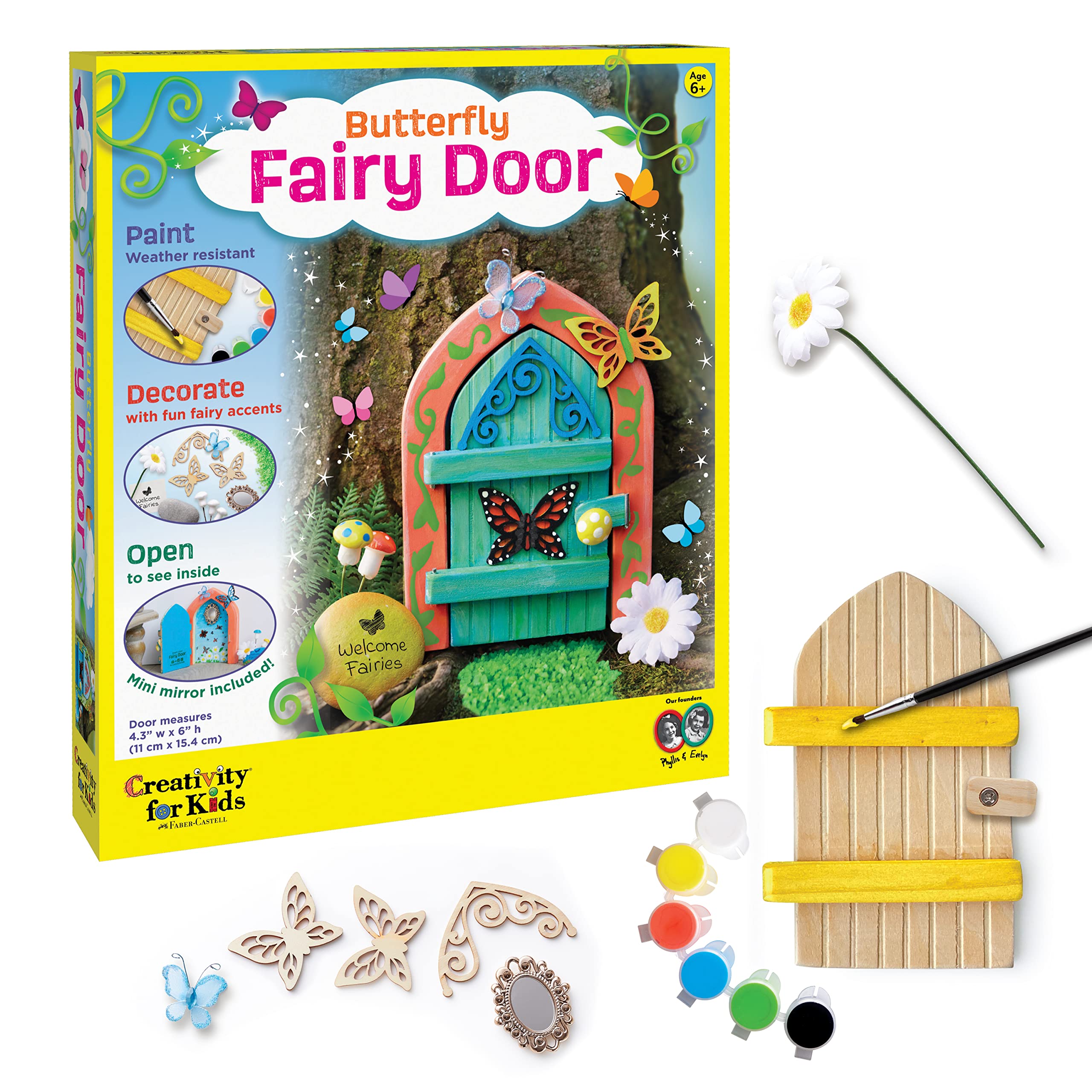 Creativity for Kids Butterfly Fairy Door Kit - Painting Arts and Crafts for Kids, Creative Gifts for Girls and Boys Age 6-7+ Yellow