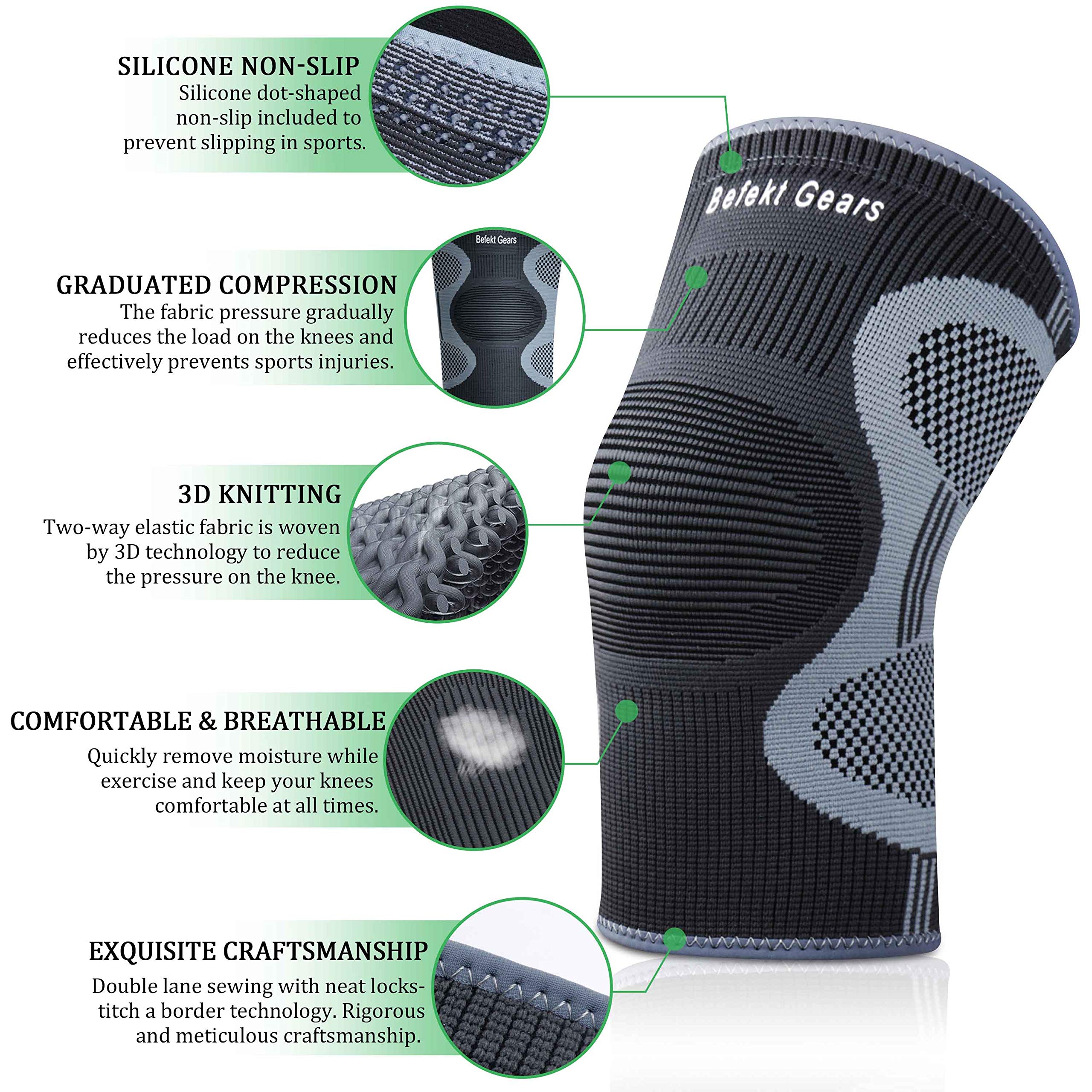 2 Pack Breathable Anti-Slip Knee Befekt Gears Knee Support for Men Women, & 