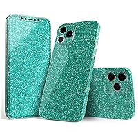 Full Body Skin Decal Wrap Kit Compatible with iPhone 14 Plus - Sparkling Teal Ultra Metallic Glitter