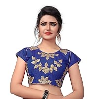 TreegoArt Women's Indian Ethnic Wear Embroidered Malbari Silk Extra Sleeve With Readymade Blouse -(BL-10004-Blue)