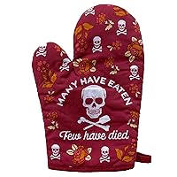 Many Have Eaten Few Have Died Oven Mitt Funny Sarcastic Cooking Kitchen Glove Funny Graphic Kitchenwear Halloween Funny Sarcastic Novelty Cookware Red Oven Mitt
