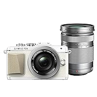 Olympus Pen Lite E-PL7 (White) with 14-42mm EZ and 40-150mm Lens (Silver) - International Version (No Warranty)