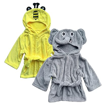 Sunny zzzZZ 2 Pack Unisex Baby Plush Animal Face Robe for 0-9 Months