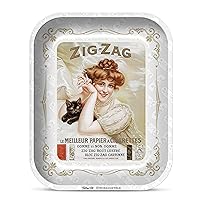 ZIG-ZAG Rolling Papers - Large Metal Rolling Tray - with Design - Elegant and Sleek Finish - Smooth Rounded Corners (Vintage White)