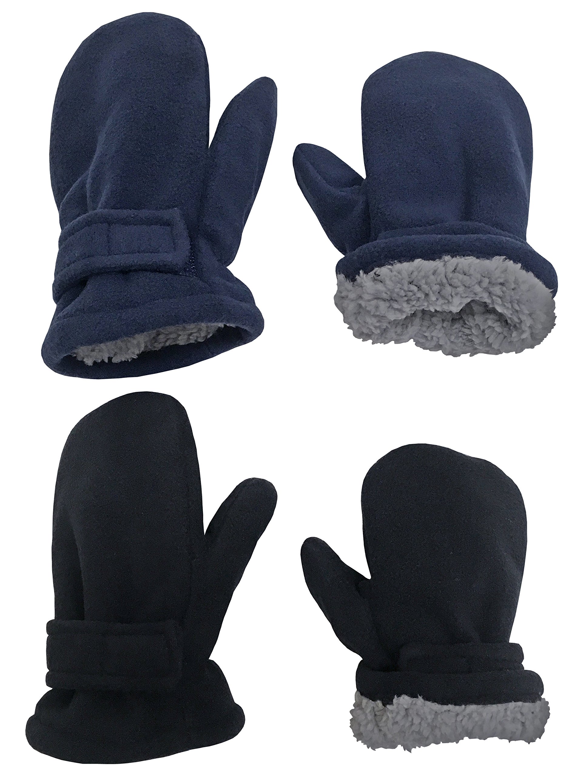 N'Ice Caps 2 Pairs Little Kids Baby Fleece Mittens - Easy-on Sherpa Lined Pack