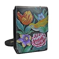 Anuschka Hand Painted Women’s Genuine Leather Triple Compartment Crossbody Organizer - Flap Open Entry & Card Holders