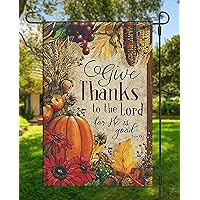 Give Thanks to the Lord - Autumn Welcome Garden Flag - Thanksgiving Pumpkin Fall Design - Double Sided Outdoor Yard Decor - Polyester 11.75 x 17.75 in Size by Jolly Jon