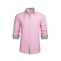 HISDERN Mens Dress Shirts Long Sleeve Button Down Casual Shirts for Men Inner Contrast Formal Business Tuxedo Wedding Shirt