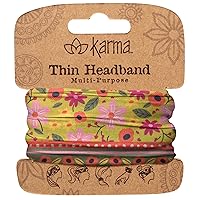 Karma Lime Floral Headband for Women - Thin - Fabric Headband and Stretchy Hair Scarf - Yellow