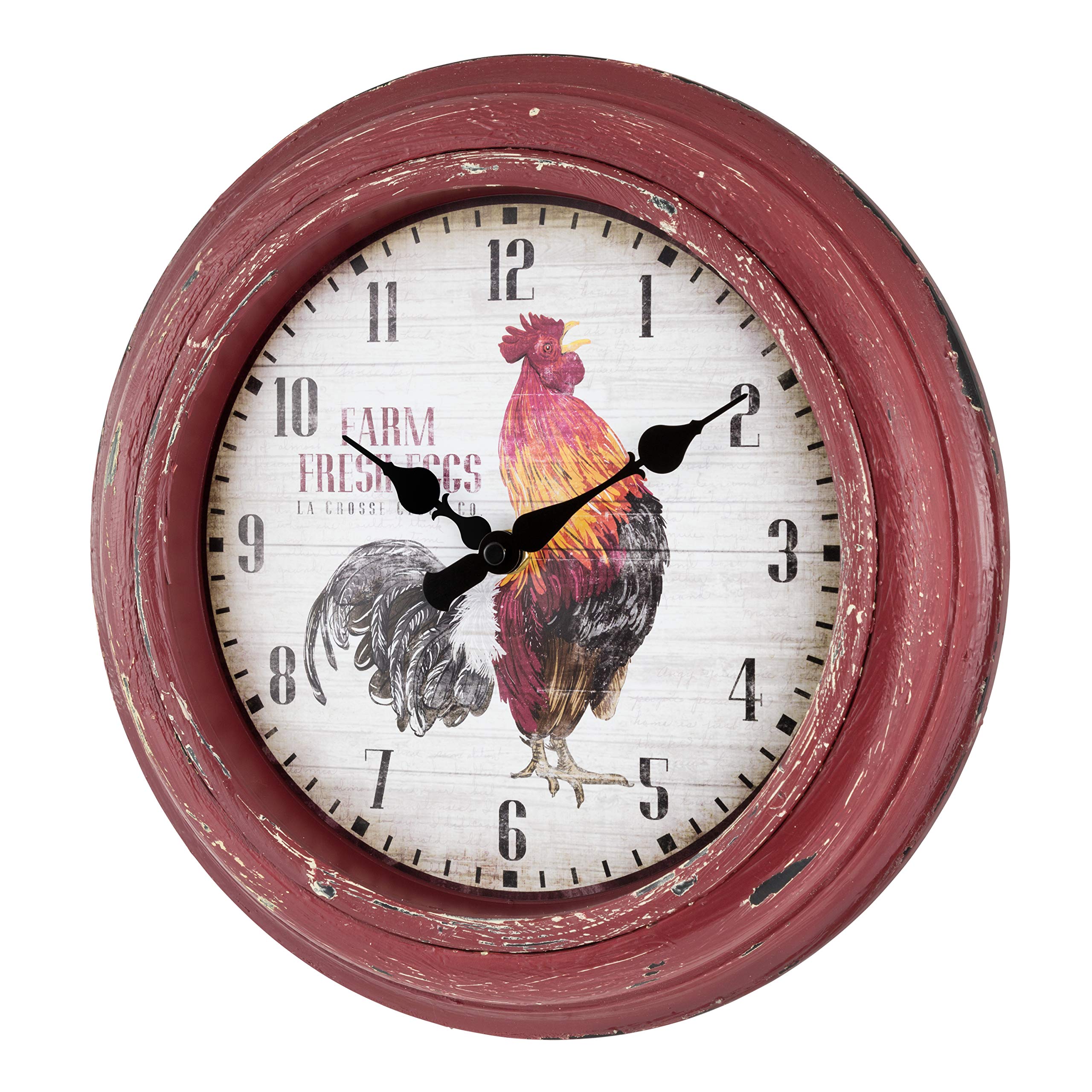 La Crosse Technology 404-3630 12 Inch Distressed Red Rooster Quartz Wall Clock