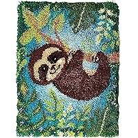 CZCRAOR Latch Hook Kit for Adults DIY Rug Making Kits with Preprinted Canvas Cute Sloth Pattern Unfinished Crochet Embroidery Carpet Set Shaggy Decorations 20.5X15 in