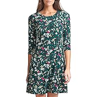 Tommy Hilfiger Women's 3/4 Sleeve Dress, Forest Green Multi, 8