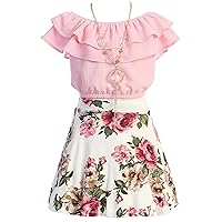 BNY Corner 3 PCS Ruffle Sleeve Off Shoulder Crop Top Floral Clothing Skirt Set