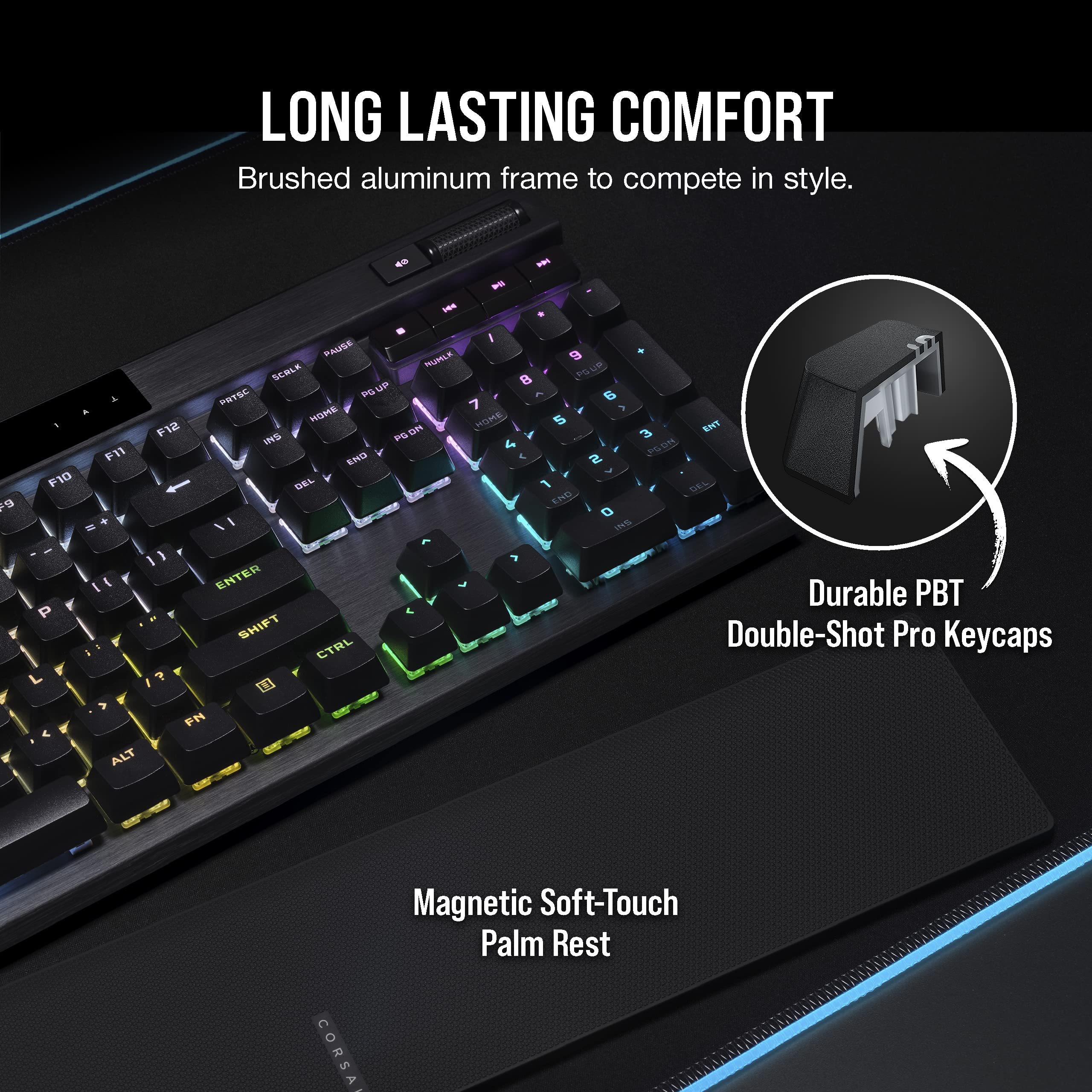 Corsair K70 PRO RGB Optical-Mechanical Gaming Keyboard - OPX Linear Switches, PBT Double-Shot Keycaps, 8,000Hz Hyper-Polling, Magnetic Soft-Touch Palm Rest - NA Layout, QWERTY - Black