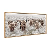 Sylvie Herd of Highland Cows Color Framed Canvas Wall Art by The Creative Bunch Studio, 18x40 Natural, Decorative Farmhouse Art for Wall