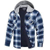 TACVASEN Men's Hooded Shirt Jacket Thick Plaid Flannel Shirts Quilted Lined Long Sleeve Winter Cotton Coat with Pockets