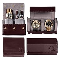 Dual Leather Travel Watch Roll Case + Leather Travel Watch Pouch (Brown/Grey)