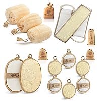Premium Exfoliating Loofah Pad Body Scrubber, Back Loofah Scrubber, Loofah Pad, and Facial Loofah Bundle, Made with Natural Egyptian Shower Loofah Sponge That Gets Your Body Clean