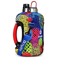 DR.HYDRO 3.2L Gallon Water Bottle with Insulated Storage Sleeve with Straw and Silicon Handle- BPA Free Large Water Bottle/100 oz water jug with Straw, reusable gallon jug perfect for Gym (Red Grunge)