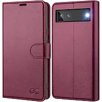 OCASE Compatible with Google Pixel 6A Wallet Case, PU Leather Flip Folio Case with Card Holders RFID Blocking Kickstand [Shockproof TPU Inner Shell] Phone Cover 6.1 Inch 2022 (Burgundy)
